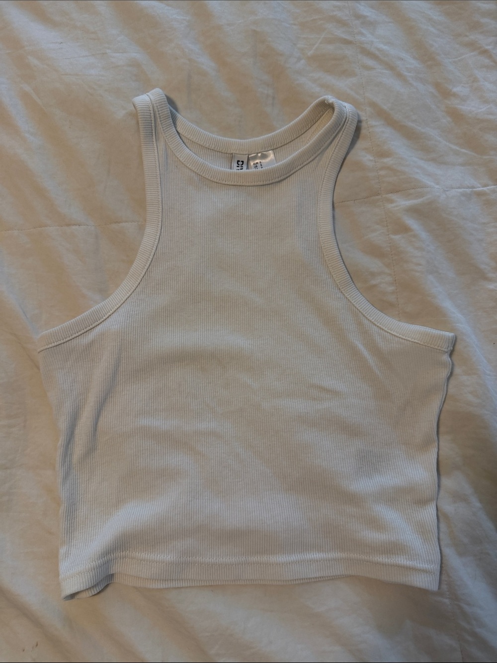 Divided White Ribbed Racerback Cropped Tank